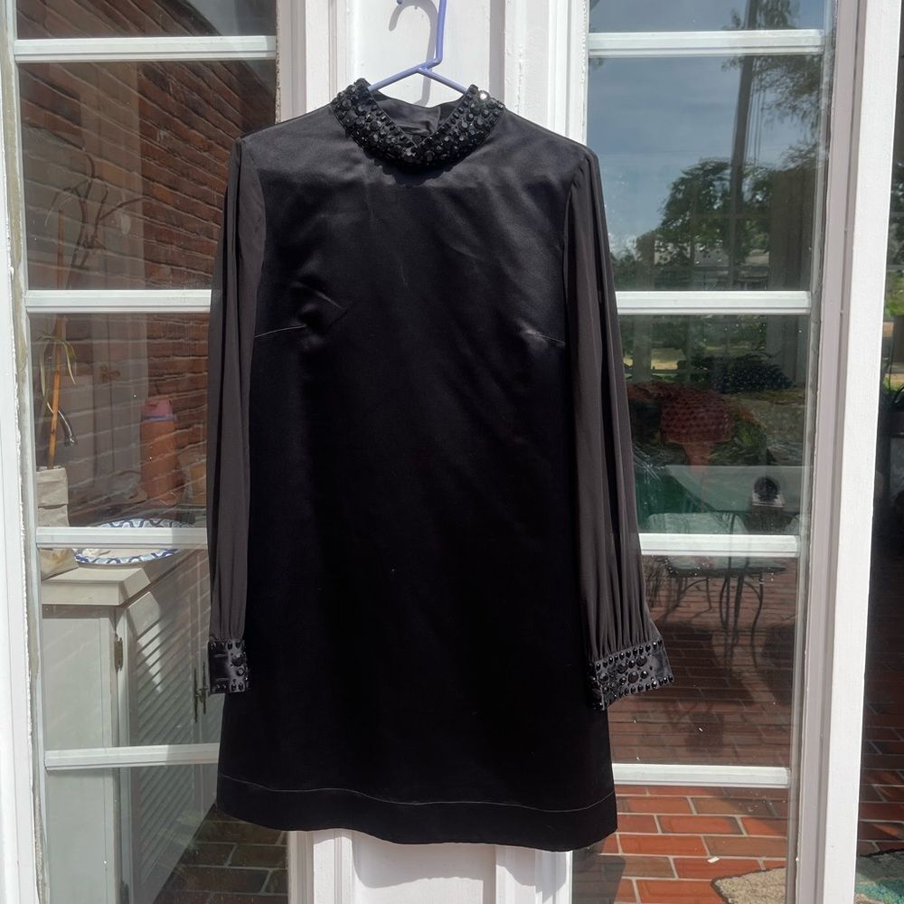 RED Valentino Beaded High Neck Sheer Long Sleeve Satin Dress NWT